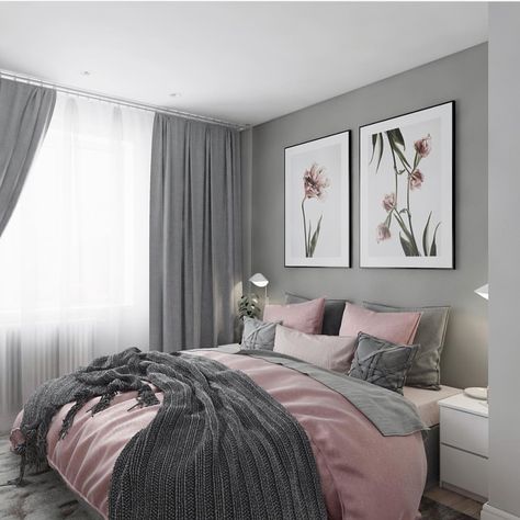 Pale Pink Bedrooms, Dark Bedroom Furniture, Color Combinations Home, Condo Decorating, Dark Furniture, Grey Bedroom, Dreamy Room, Pink Bedroom, Baby Bedroom