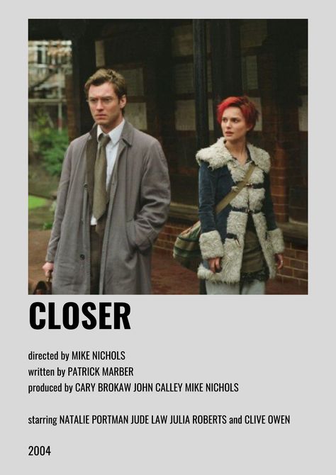 Closer 2004, Closer Movie, Movie To Watch List, Film Posters Minimalist, Minimal Movie Posters, Best Movies, Movie Prints, Film Inspiration, Movie Posters Minimalist