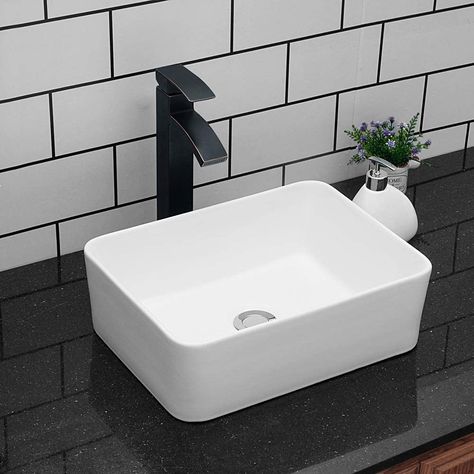 Vessel Sink Rectangular - Kichae 16"x12" Modern Bathroom Rectangle Above Counter White Porcelain Ceramic Vessel Vanity Sink Art Basin - - Amazon.com Counter Top Bathroom Sink, Square Sink Bowl On Top Of Vanity, On Counter Bahroom Sinks, White Vessel Sink Bathroom, Rectangle Vessel Sink Bathroom, White Bathroom Sink, Simple White Vessel Sink, White Rectangle Vessel Sink Bathroom, White Vessel Sink