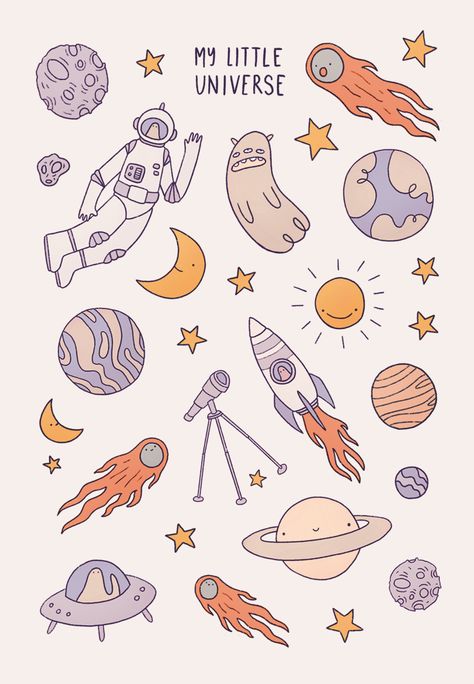 Universe Drawing Ideas, The Sun Drawing, Drawing Universe, Universe Stickers, Note Illustration, Universe Illustration, Sticker Sketch, Drawing Stickers, Universe Drawing