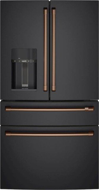 Handle Kit for Select Café French Door Refrigerators Brushed Copper CXQB4H4PNCU - Best Buy Kitchen Color Pallet, Black And Copper Kitchen, Black Refrigerator, Refrigerator Brands, Black Appliances, French Doors Patio, Copper Handles, Brushed Copper, Bottom Freezer