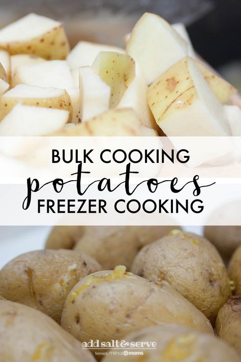 Learn how to prepare and freeze potatoes in bulk with this potato plan. #bulkcooking #cooking for the frrezer #freezercooking #potatoes #addsaltandserve #menus4moms #thepotatoplan Freezer Potatoes, Freeze Potatoes, Freezing Potatoes, Gold Potato Recipes, Potato Diet, Red Potato Recipes, Freezing Vegetables, Bulk Cooking, Canned Potatoes