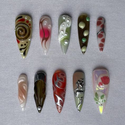 loving the fall themed orders <3 ib @ask4nailz @hotebonynailz | Instagram Nail Art Creative, Grunge Cyberpunk, Euphoria Nails, Clear Acrylic Nails, Tree Nails, Nails Now, Really Cute Nails, Japanese Nails, Gel Nail Design