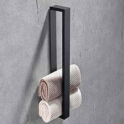 Melairy 40cm/16inch 304 Stainless Steel Towel Rail Self Adhesive Black Finish Bathroom Towel Bar Rack Towel Holder Without Drilling: Amazon.co.uk: DIY & Tools Half Bath Decor, Toallero Ideas, Finished Bathrooms, Fluffy Towels, Hand Towel Holder, Steel Racks, Black Towels, Bathroom Towel Bar, Stainless Steel Bathroom