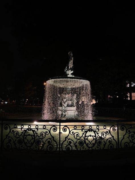 beautiful fountain in kentucky, with statues and a starry night! Fountain Aesthetic, Fountain Lights, Flash Photo, A Starry Night, J Black, Fountain Of Youth, Pretty Landscapes, Water Fountain, Dream Home Design