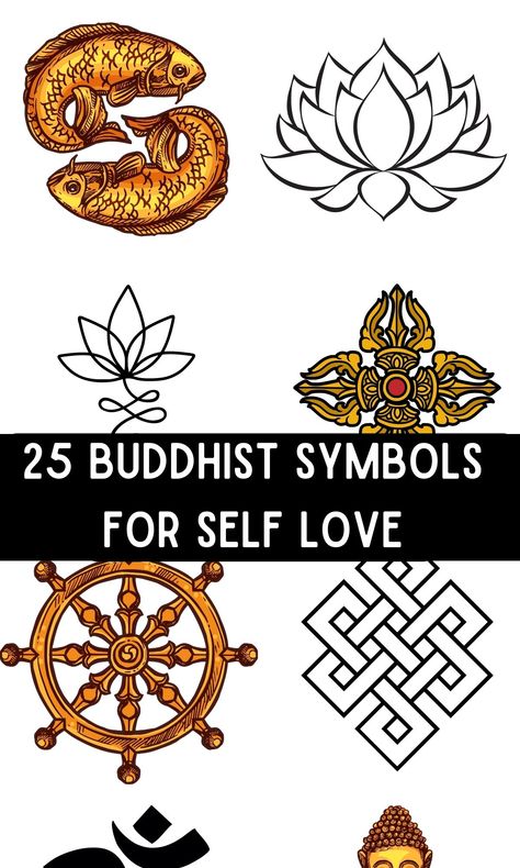 25 Spiritual Buddhist Symbols For Self Love - On Your Journey Peace And Harmony Tattoo, Buddhist Quote Tattoo, Spiritual Art Tattoo Ideas, Buddhist Tattoo Design, Buddhist Tattoos For Women, Buddhism Symbols And Meanings, Bhuddist Symbols, Buddhist Symbols Tattoos, Buddism Tattoo Symbols