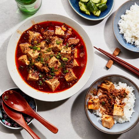 Mapo Tofu Recipe | Epicurious Best Tofu Recipes, Mapo Tofu Recipe, Crispy Snacks, Tofu Recipes Easy, Chinese Chicken Salad, Sichuan Peppercorn, Mapo Tofu, Hearty Salads, Baked Tofu