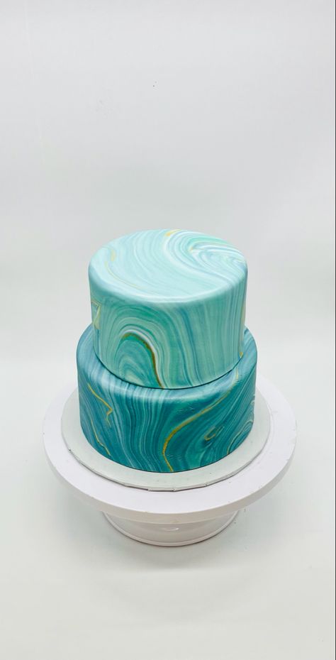 Marble Fondant Cake, 16th Birthday Cake For Girls, Marble Fondant, Turquoise Cake, Blue Birthday Cakes, Different Types Of Cakes, Two Layer Cakes, Teen Cakes, 10 Birthday Cake