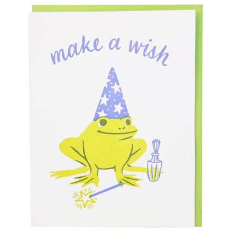 New Drop! We're carrying letterpress greeting cards! $5.50 Birthday Format, Wizard Frog, Blue Wizard, Wish Birthday, Frog Birthday, Wizard Hat, Letterpress Greeting Cards, 40th Birthday Cards, 50th Birthday Cards