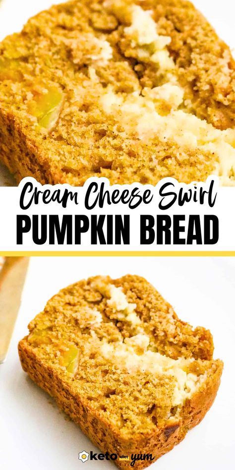 Bake this creamy Keto Pumpkin Bread recipe filled with cream cheese, nutmeg, cinnamon and a delicious pumpkin flavor. Carbquik Pumpkin Bread, Keto Pumpkin Bread Recipes, Keto Cinnamon Bread, Bread With Cream Cheese Filling, Keto Pumpkin Recipes, Pumpkin Bread With Cream Cheese, Keto Pumpkin Bread, Bread With Cream Cheese, Moist Pumpkin Bread