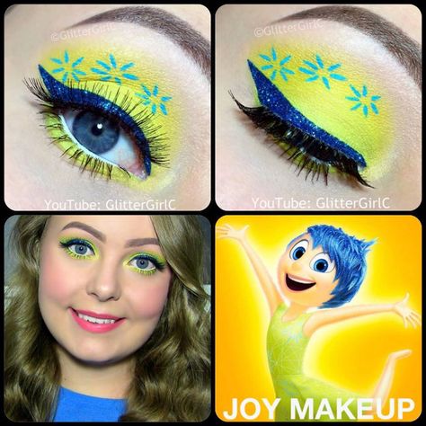 Inside Out Joy Makeup Tutorial Inside Out Inspired Makeup, Joy Makeup Inside Out, Inside Out Makeup Ideas, Joy Inside Out Costume Diy, Joy Inside Out Costume, Inside Out Makeup, Disney Eye, Inglot Eyeshadow, Disney Eye Makeup