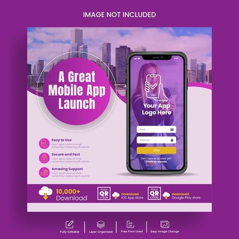 Mobile app development and new app promo... | Premium Vector #Freepik #vector App Ads, Social Media Campaign Design, App Promo, Campaign Design, App Promotion, Media Campaign, Social Media Campaign, App Store Google Play, Hotel Management