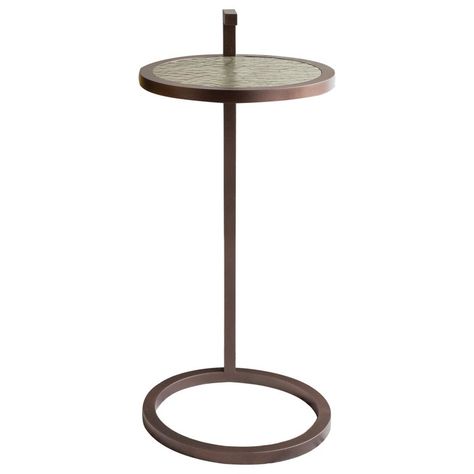 Casa Botelho End Table - Light Bronze Kangaroo Martini Powder Coated Cracked Gesso Art Deco Concrete, Steel Martini Table, Vodka Martini, Contemporary Side Tables, James Bond Movies, Blackened Steel, Side Table Design, Bond Movies, Modern Side Table, Metal Products