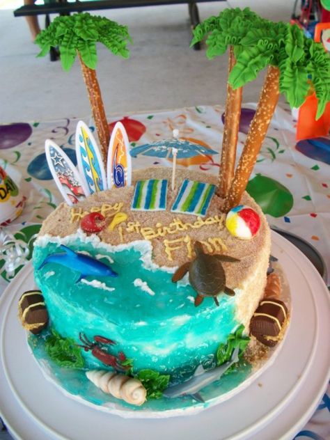 Beach Birthday Cake, Beach Theme Birthday, Beach Themed Cakes, Fondant Cakes Birthday, Inside Cake, Beach Cake, Ocean Cakes, Decoration Patisserie, Sea Cakes