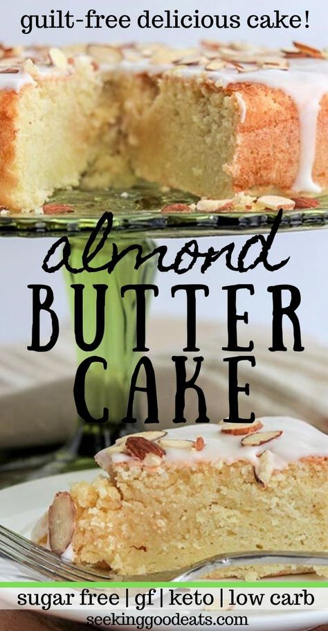 Almond Butter Cake, Sugar Free Cake Recipes, Almond Glaze, Almond Cake Recipe, Sugar Free Cake, Low Carb Cake, Butter Cake Recipe, Danish Pastry, Keto Friendly Desserts