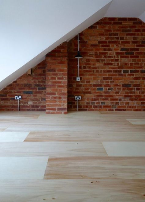 Plywood Flooring Diy, Plywood Floor, Plywood Flooring, Wood Floors Wide Plank, Wide Plank Flooring, Making Space, Brick Walls, Loft Conversion, Diy Flooring