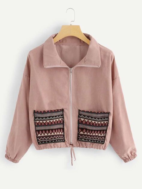 Free Returns ✓ Free Shipping On Orders $49+ ✓. Pocket Front Zip Up Hooded Jacket- Jackets at SHEIN. Celana Jogger Wanita, Spring Outerwear, Geometrical Pattern, Trendy Dress Outfits, Fashion Tops Blouse, Trendy Fashion Tops, Stylish Dresses For Girls, Fashion Attire, Stylish Dress Designs