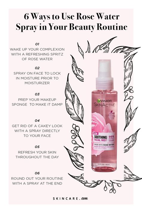 To set the refresh button on your skin just as the weather starts to cool down, you’ll want to reach for a rose water facial mist—specifically Garnier’s Soothing Facial Mist with Rose Water. The formula, with rose water, can lightly hydrate the skin leaving it feeling soothed and refreshed. Make Up Spray, Rose Water Spray, Esthetician Room, Glow Skin, Water Can, Face Mist, Skin Skincare, Facial Mist, Water Spray