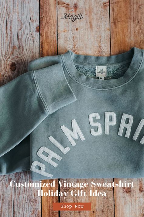 Looking for a stylish and thoughtful holiday gift? This custom vintage sweatshirt makes the perfect present. Meaningful and styling, everyone will love receiving this gift. Felt Letters, Classic Sweatshirt, Vintage Sweatshirt, Vintage Look, Vintage Looks, Wool Felt, Crafts To Make, Crewneck Sweatshirt, Crew Neck Sweatshirt