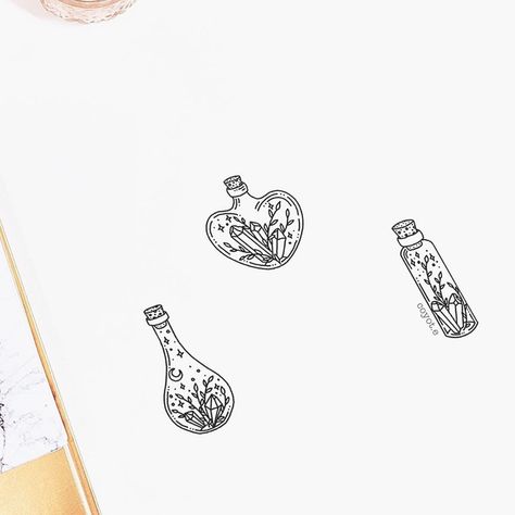 Small Tattoos Witchy, Tiny Witch Tattoo Ideas, Witchy Tattoo Ideas Small Simple, Small Crystal Tattoo, Tiny Witch Tattoo, Jar Tattoo, Tattoo T, Tattoo Thoughts, Crystal Tattoo