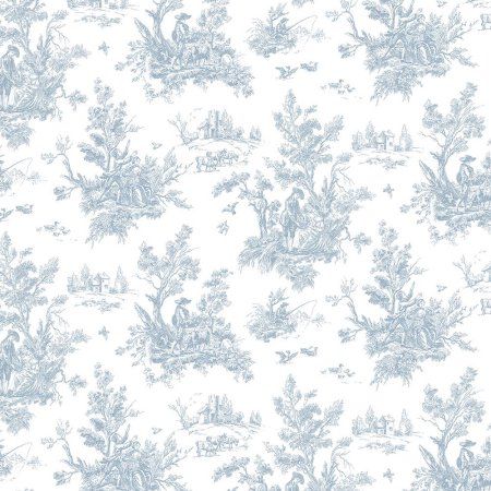 Toile Wallpaper, Blue Country French Bathroom, Satin Wallpaper, Discount Wallpaper, Toile Wallpaper, Irish Countryside, Aqua Wallpaper, Casa Country, Blue Toile, 4 Wallpaper