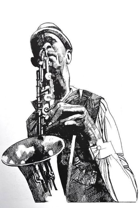 Drawing Ideas Music, Pencil Drawing Ideas, Music Drawings, Music Illustration, Jazz Art, Bd Comics, Wow Art, Ink Illustrations, Ink Drawings