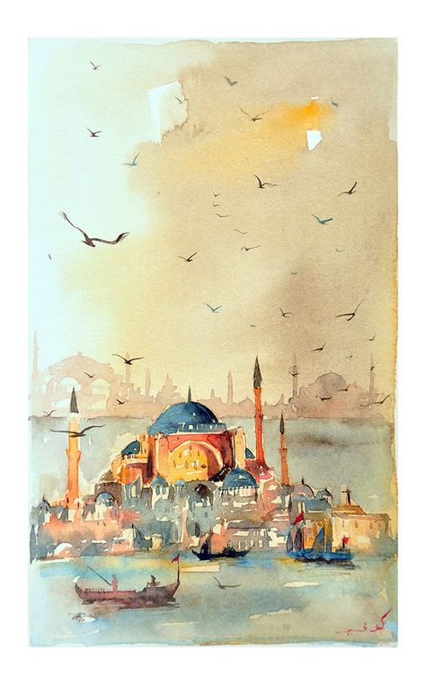 Mosque Art, Evening Greetings, Watercolor Architecture, Islamic Caligraphy Art, Caligraphy Art, Islamic Artwork, Islamic Paintings, Art Et Illustration, Islamic Art Calligraphy