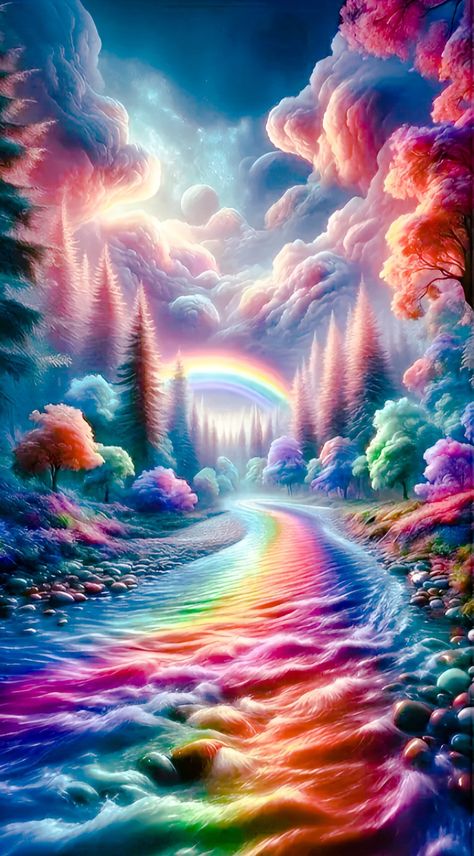 Fantasy Land Rainbow Wallpaper Backgrounds, Colours Wallpaper, Path Background, Rainbow Colors Art, Trippy Pictures, Rainbow Pictures, Fantasy Land, Beautiful Abstract Art, Lovely Flowers Wallpaper