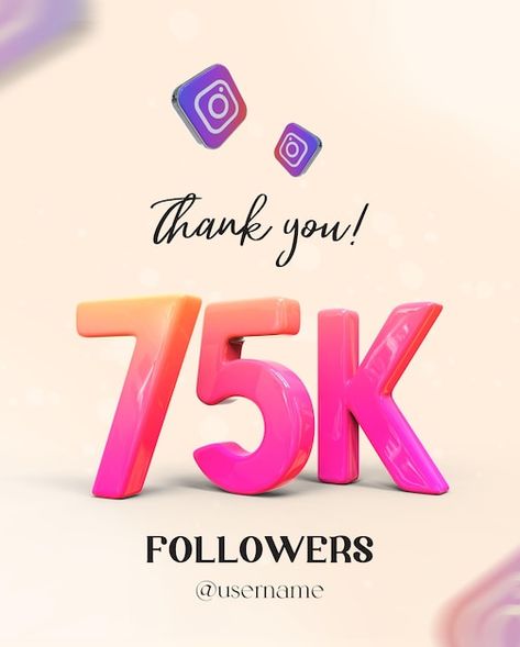 Icon 75k followers on instagram design | Premium Psd #Freepik #psd #thank-you-subscribers #thank-you-followers #congratulations-post #social-media-instagram 5k Followers Thank You Instagram, Thank You Video, Photoshop Design Ideas, Followers On Instagram, Gold Text, Chapati, Appreciation Post, Psd Icon, Buddha Art