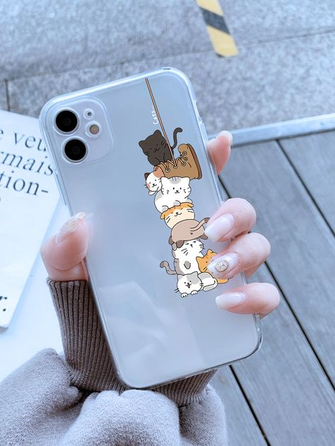 Multicolor    TPU Cartoon Phone Cases Embellished   Phone/Pad Accessories Cartoon Phone Cases, Diy Phone Case Design, Vintage Phone Case, Apple Iphone Accessories, Chat Kawaii, Girly Iphone Case, Cat Phone Case, Phone Covers Diy, Cats Case