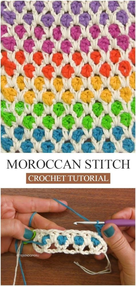 How To Crochet Moroccan Stitch | Learn how to crochet this flashy Moroccan stitch using the step by step crochet tutorials in English and Spanish languages. This stitch is great for making blankets, shawls, cushions, purses, and many other similar projects. Knitting Projects Blanket, Making Blankets, Pola Amigurumi, Step By Step Crochet, Learn How To Crochet, Haken Baby, Crochet Tutorials, Stitch Crochet, Crochet Stitches Tutorial