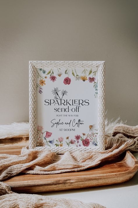 Floral Sparklers Send Off sign, Wedding Sparklers send off template, Spring summer wildflower sign template #Viona Wildflower Sign, Date Night Jar, Floral Wedding Sign, Candy Signs, Wedding Budget, Mimosa Bar, Eucalyptus Wedding, Template Wedding, Wildflower Wedding