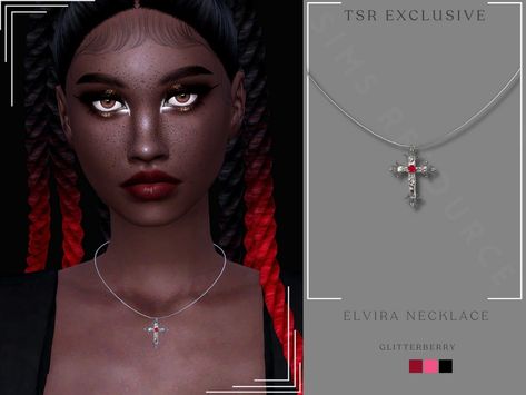 The Sims Resource - Elvira Necklace Sims 4 Rosary, Sims 4 Cc Cross Necklace, Sims 4 Cross Necklace, Cross Jewelry Necklace, Emerald Crystal, Sims 4 Characters, Sims 1, Gothic Necklace, Cc Sims