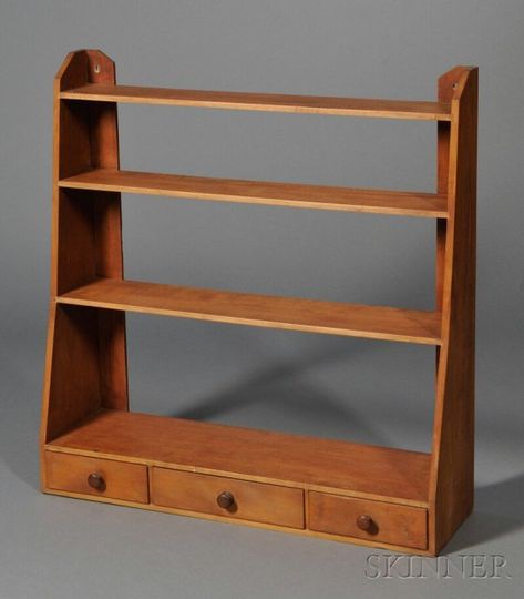 Shaker Maple, Birch, and Pine Hanging Wall Shelf with Three Drawers | Sale Number 2608M, Lot Number 16 | Skinner Auctioneers