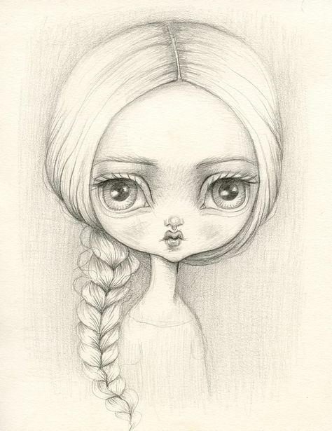 Sketch by Lauren Saxton. Doll Drawing, 얼굴 그리기, Big Eyes Art, Vintage Paper Dolls, Bjd Doll, Eye Art, Art Journal Inspiration, Doll Face, A Drawing