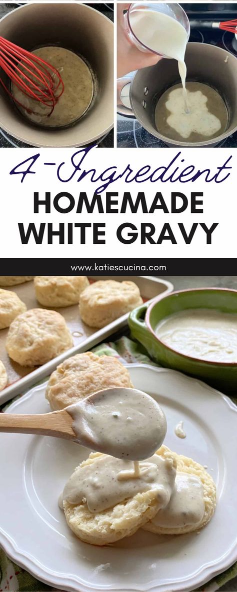 How To Make Homemade Gravy For Biscuits, Gravy Recipe Easy For Biscuits, Simple White Gravy Recipe, Gravy Recipe White, Homemade Breakfast Gravy Easy, Home Made Breakfast Gravy, Easy Breakfast Gravy Recipe, Breakfast White Gravy, Cream Gravy Recipe Homemade