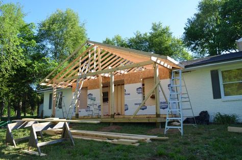 Adding a Front Porch to a Brick Ranch - Beneath My Heart Adding A Front Porch, Renovation Facade, Front Porch Addition, Deck Addition, Ranch House Remodel, Ranch House Exterior, House Front Porch, Porch Remodel, Ranch Remodel