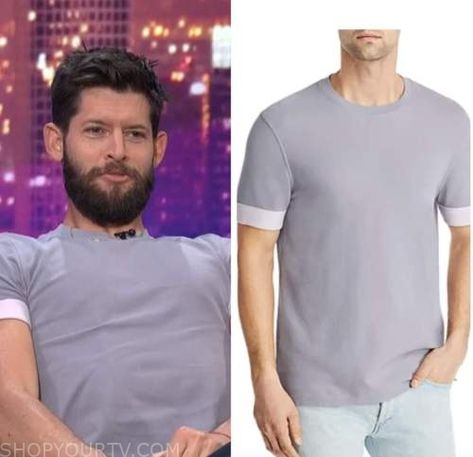 E! News: Nightly Pop June 2022 Hunter March's Lilac Contrast Cuff Tee Hunter March, Where To Buy Clothes, June 2022, Fashion Tv, White Undershirt, Lilac, Fashion Looks, Shopping Outfit, Cuff