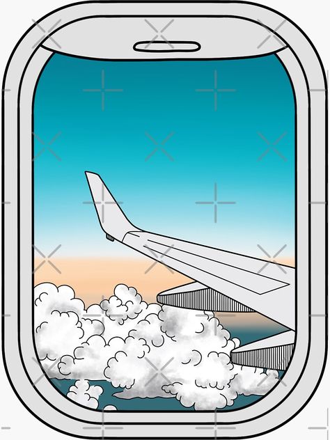 "Airplane Window " Sticker by jamiemaher15 | Redbubble Hublot Avion, Plane Window View, Wanderlust Stickers, Cartoon Plane, Plane Drawing, Airplane Window View, Wal Paper, Airplane Drawing, Plane Window