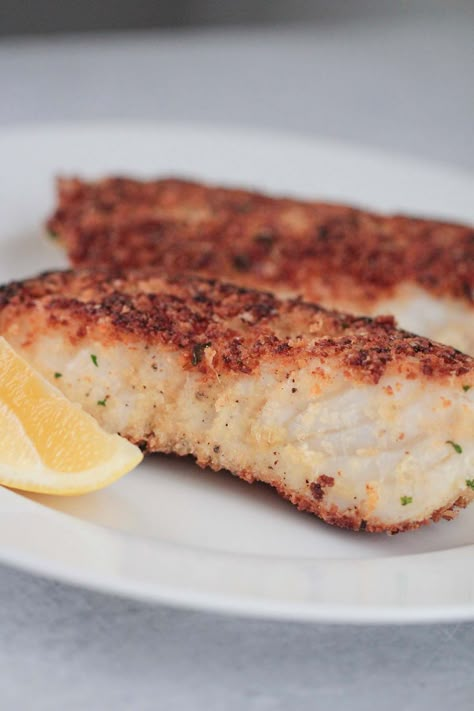 Pan Seared Parmesan Crusted Halibut Parmesan Crusted Halibut Recipe, Sauteed Recipes, Halibut Cheeks Recipe, Parmesan Crusted Halibut, Pan Seared Halibut Recipes, Best Fish Recipe Ever, Crusted Halibut, Best Fish Recipes, Halibut Recipes