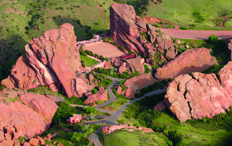 Aerial view of Red Rocks. Denver Mountains, Red Rocks Amphitheater, Visit Denver, Colorado Denver, Red Rock Amphitheatre, Mountain Park, Aerial Photograph, Music Sound, Crater Lake