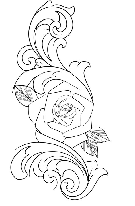 Rose Stencil Tattoo Design, Rose Filigree Tattoo Design, Filigree Tattoo Stencil, Filigree Outline, Tattoo Outline Drawing Stencil Design, Abstract Tattoo Ideas, Abstract Tattoos, Rose Drawing Tattoo, Filigree Tattoo