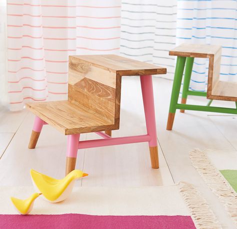 These kid's bathroom stools are seriously so cute, we're stealing them for our master bath | Washingtonian Serena And Lilly, Dream Bathroom Master Baths, Wood Inspiration, Cedar House, Beautiful Bathroom Decor, Kids Bathroom Accessories, Bathroom Stool, Step Stools, Oversized Chair And Ottoman