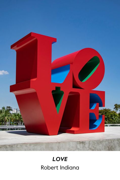 Conceived in 1966 and executed in 1998, the red, blue and green Pop art piece, with its signature tilted O, will be on permanent display adjacent to Aventura Mall’s Tap 42 Craft Kitchen + Bar. Indiana, who passed away in 2018, said: “The LOVE Sculpture is the culmination of ten years of work based on the original premise that the word is an appropriated and usable element of art, just as Picasso and the Cubists made use of it at the beginning of the century.” Letter Sculpture, Robert Indiana Love, Green Pop Art, Selfie Booth, Indiana Love, Love Sculpture, Ugo Rondinone, Aventura Mall, Robert Indiana