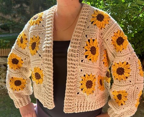 Handmade Crochet Sunflower Cardigan Boho Floral Sweater, Eco-friendly Cotton, Cozy Spring Festival Fashion - Etsy Ukraine Crochet Sunflower Cardigan, Sunflower Cardigan, Crochet Sunflower, Flower Crochet, Floral Sweater, Spring Festival, Sweaters Online, Buy Handmade, Crochet Cardigan