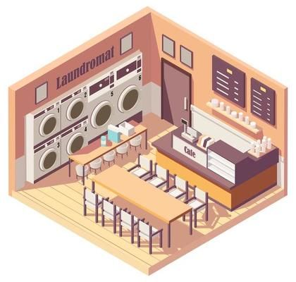 isometric laundry horizontal banners 1991816 Vector Art at Vecteezy Laundromat Cafe Store Design, Small Laundromat Business, Coffee And Laundry Shop, Laundrymat Design Ideas, Laundromat Layout Plan, Small Laundromat Design, Cute Laundromat, Laundromat Exterior, Laundry Shop Design