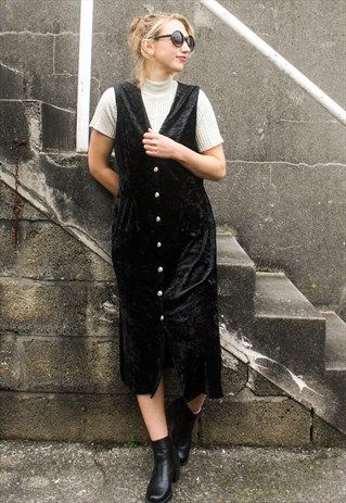 Vintage+90s+Black+Velvet+Pinafore+Dress Dress Over Tshirt, 90s Velvet Dress, Mad Women, Vintage Maxi Dress, Pinafore Dress, Velvet Dress, Black Maxi Dress, Tunic Dress, Cute Shirts