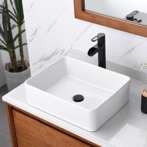 DeerValley DeerValley Ally 19" x 15" Vitreous China Rectangular Bathroom Sink Vessel Sink | Wayfair White Vessel Sink Bathroom, Guest Bathroom Update, Solo Leaving, Above Counter Bathroom Sink, Vessel Sink Bathroom Vanity, Bathroom Sink Bowls, White Vessel Sink, Rectangular Vessel Sink, Bathroom Sink Tops