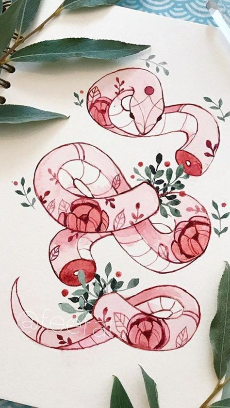 Snake Art, 강아지 그림, Arte Sketchbook, Tattoo Design Drawings, Cute Animal Drawings, Sketchbook Art Inspiration, Art Inspiration Drawing, الرسومات اللطيفة, Creature Art