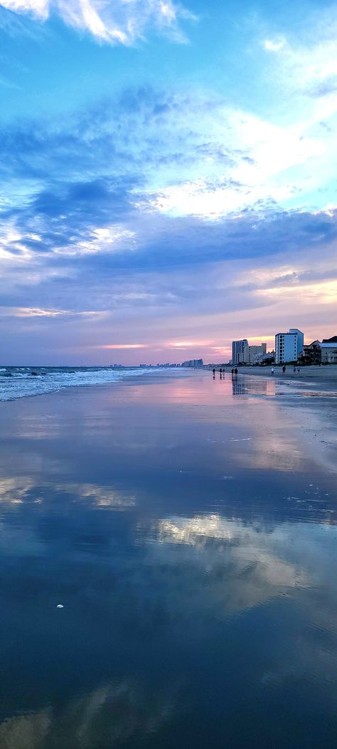 Still water between waves reflecting the sky at dusk at North Myrtle Beach Myrtle Beach Aesthetic, Soft Summer Color Palette, Break Ideas, Soft Summer Colors, Ocean At Night, Myrtle Beach Vacation, Summer Color Palette, North Myrtle Beach, Soft Summer